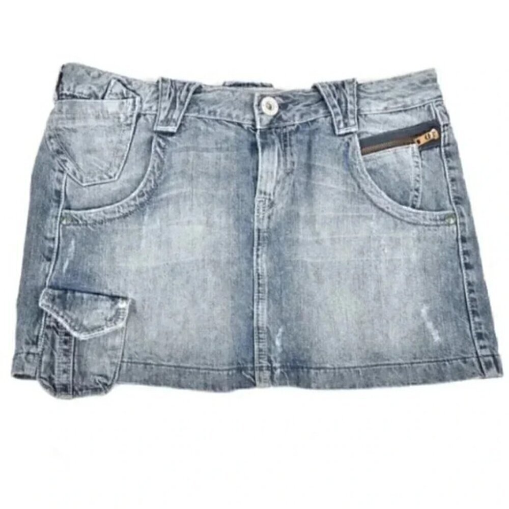 Vintage Guess Denim Jean Mini Skirt Cargo Flap Pockets Size 30 - Picture 5 of 10